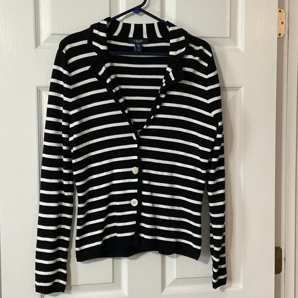 GAP Women's Black and White Striped Cardigan